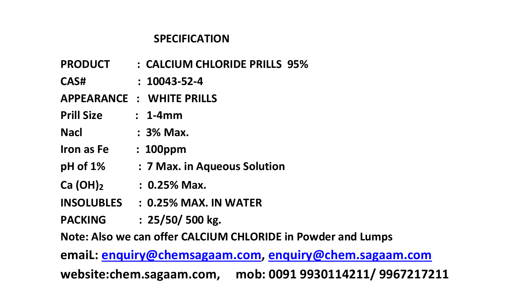 CALCIUM CHLORIDE GRANUALES
